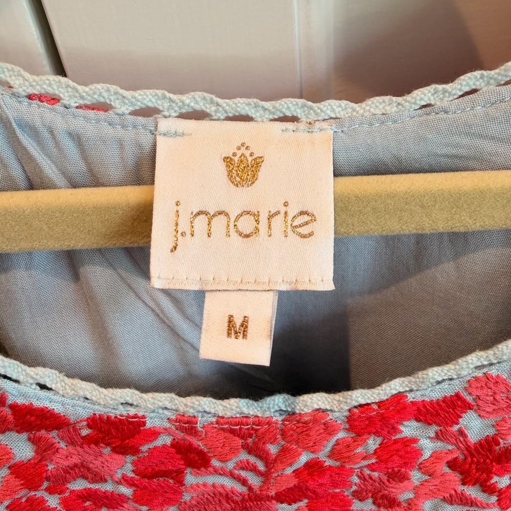 J. Marie Embroidered Light Blue Mexican-Style Top with Hot Pink Detail, EUC, M - Picture 3 of 4
